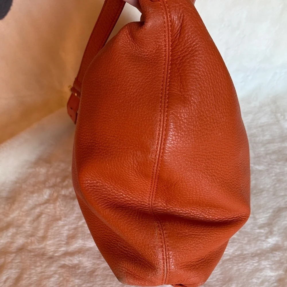 Michael Kors Leather Chain Strap Hobo Leather Shoulder Bag - Burnt Orange